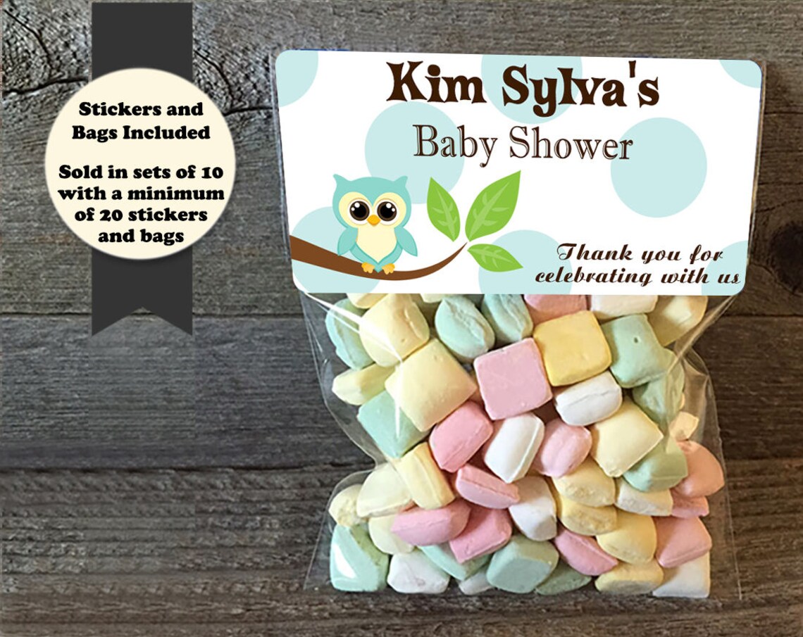 Owl Baby Shower Treat Bags Owl Baby Shower Owl Stickers and Etsy