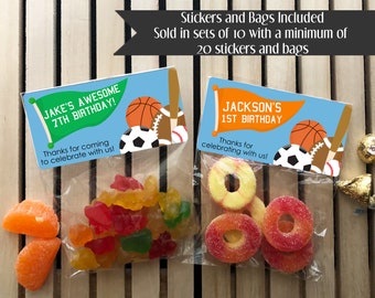 Sports Birthday Treat Bags, Sports Stickers and Bag, Sports Party Favor, Football Favors, All Star Sports, Baseball Favors, Basketball Favor