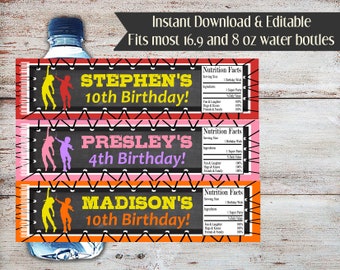 Editable Trampoline Water Bottle Wrapper, Jumping Party Water Wrappers, Jumping Party Favors, Trampoline Birthday Party, Jump Party