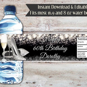 Glitter Heels Birthday Water Label: Editable Party Favor (Digital Download)