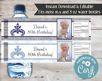 Confezione modificabile per bottiglia d'acqua per compleanno importante (file digitale)