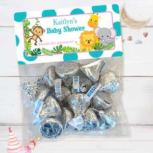 Safari Baby Shower Treat Bags, Safari Baby Shower Stickers & Bags, Safari Stickers Bags, Safari Treat Bags Stickers, Blue and Yellow Favors Teal/Drk Aqua
