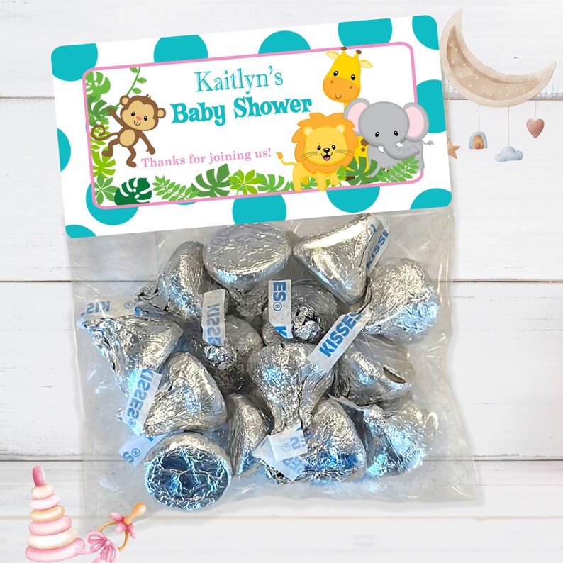 Safari Baby Shower Treat Bags, Safari Baby Shower Stickers & Bags, Safari Stickers Bags, Safari Treat Bags Stickers, Blue and Yellow Favors Teal/Drk Aqua