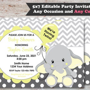 Editable Elephant Baby Shower Party Invitations, Elephant Baby Shower, It's A Girl Shower Invitations, Elephant Invitations, Digital File image 4