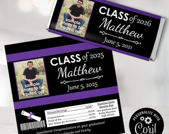 卒業記念写真入りキャンディラッピング：編集可能なギフト（デジタルファイル）