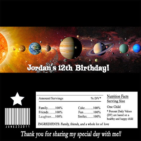 Solar System Planets Outer Space Candy Bar Wrapper Party Favor Digital or Printed FREE SHIPPING Il_570xn