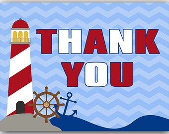 Nautical Lighthouse Folded Thank You Cards Digital INSTANT DOWNLOAD