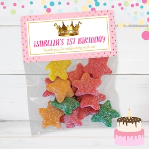 Princess Crown Treat Bags, Crown Birthday Favors, Princess Stickers, Princess Crown Stickers, Pink and Gold Princess Crowns, Princess Crowns