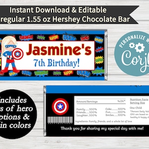 Editable Superhero Girl Candy Bar Wrapper, Super Hero Candy Bar Wrapper, Superhero, Super Hero ...