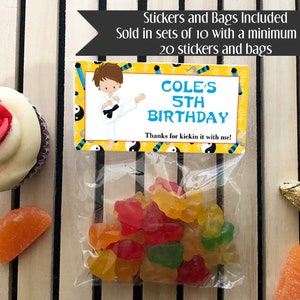 Karate Birthday Party Favors: Personalized Stickers & Bags
