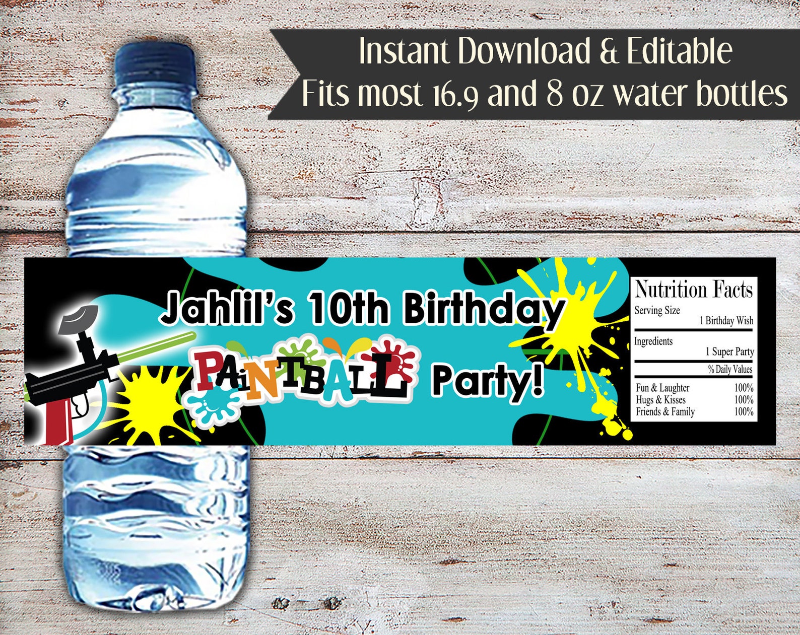 Editable Paintball Water Bottle Labels Paintball Water Etsy