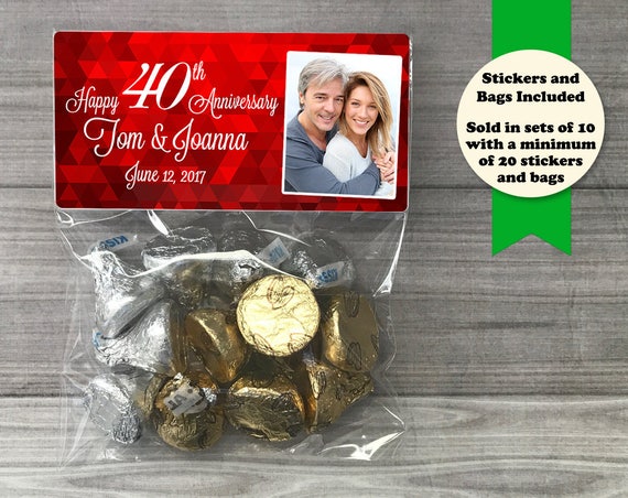 40th Anniversary Stickers and Bags, Anniversary Favors, Family Event Bags, 40th Anniversary Treat Bags, Anniversary Party Favor Stickers Il_570xn