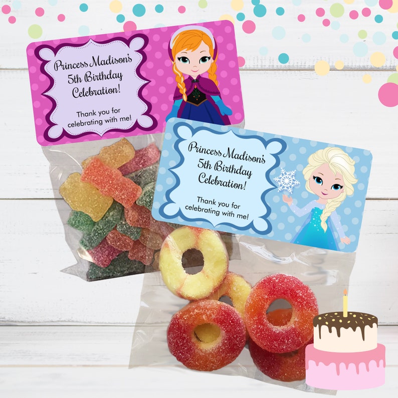 Frozen Stickers and Treat Bags, Frozen Birthday Favors, Princess Elsa Stickers, Princess Anna Stickers, Frozen Party Favor Bags, Kristoff image 1
