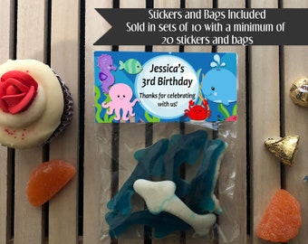 Under The Sea Birthday Party Favor Bags: Personalized Stickers Included