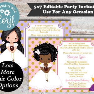 Editable Holy Communion Invitations, First Communion Announcements, First Holy Communion, First Communion, Digital File, Instant Download