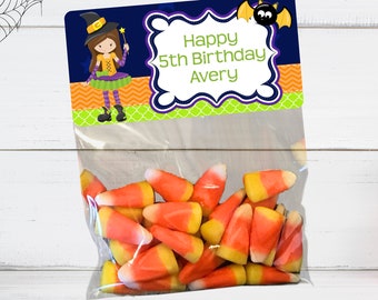 Witch Halloween Favor Bags, Personalized Stickers