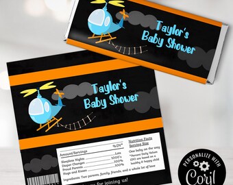 Hubschrauber Candy Bar Wrapper, Babypartybevorzugung, bearbeitbare digitale Datei