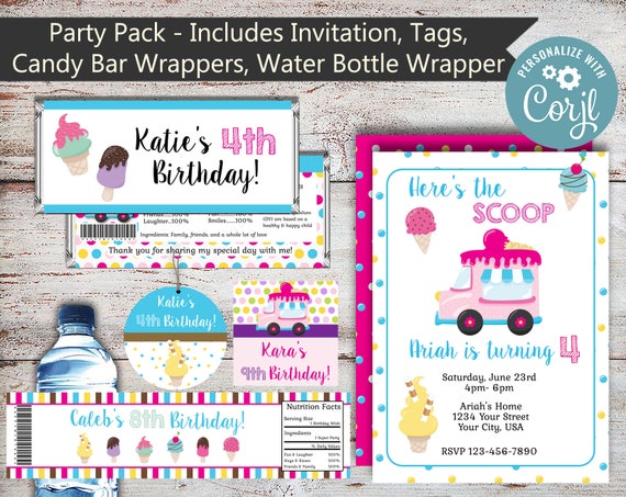 Editable Ice Cream Party Package Ice Cream Water Wrappers - Etsy