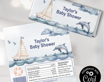 Maritime Verpackungen für Babypartys, Segelboot Delphin-Thema (Digitale Datei)