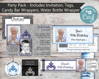 Editable Milestone Birthday Party Package, 100th Birthday Favors, 90th Birthday Favors, 80th Birthday Favors, Milestone Birthday, Invitation