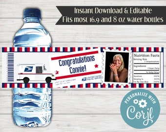 Editable Post Office Worker Retirement Water Wrapper, Retirement Party, Postal Worker, Retirement Party Favors, Post Office, Digital File