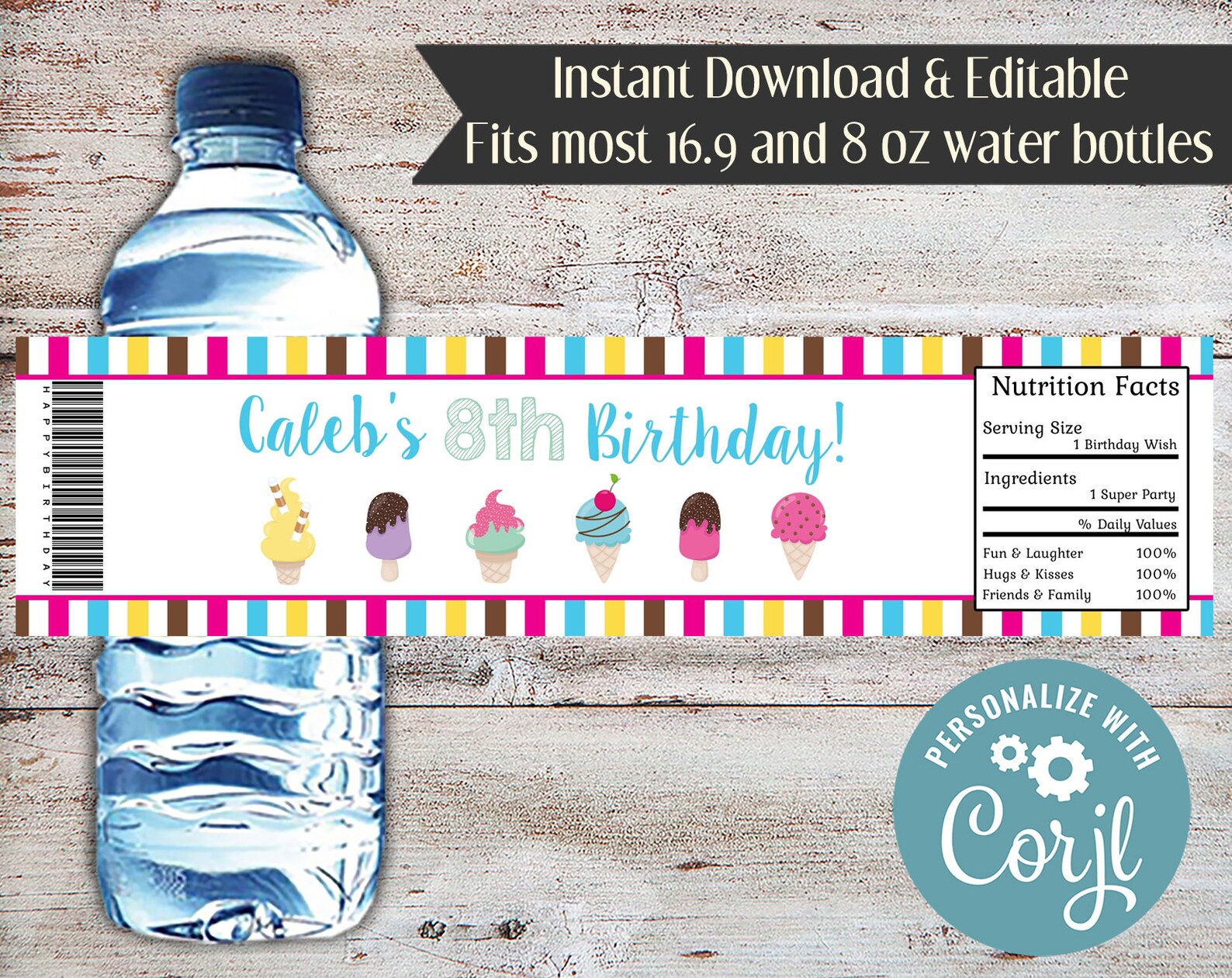Editable Ice Cream Party Package Ice Cream Water Wrappers - Etsy