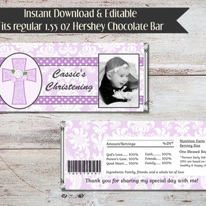 Editable Pink Damask Christening Baptism Candy Bar Wrapper, Pink Baptism Candy Wrapper, Baptism Candy Wrapper, Christening Candy Wrapper image 4