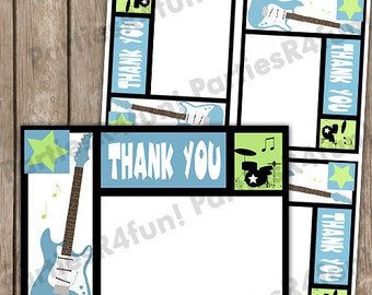 Musical Baby Shower Flat Thank You Cards Blue Green Black INSTANT DOWNLOAD