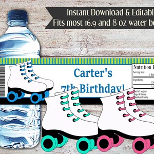 Editable Skating Water Labels, Skating Party, Roller Skating Party, Skating Water Wrappers, Skate Party, Skating Party Favors