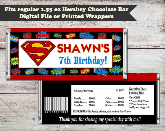 Items similar to Superman Candy Bar Wrapper, Super Hero Candy Bar ...