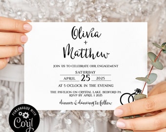 Minimalistische uitnodiging voor verlovingsfeest: zwart-wit silhouet (digitaal bestand)