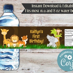 Editable Safari Birthday Water Bottle Wrapper (Digital Download)
