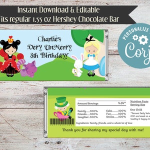 Editable Alice in Wonderland Candy Bar Wrapper, Alice in Wonderland Party, Tea Party Wrappers, Tea Party Favors, Tea Party, Instant Download