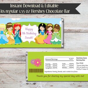 Bearbeitbare Prinzessin Candy Bar Wrapper, Prinzessin Gastgeschenke, Prinzessin Wrappers, Prinzessin, Candy Bar, Digitale Datei, Geburtstag, Babyparty, DIY