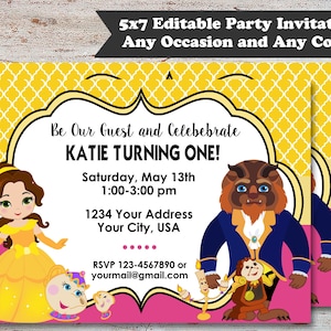 Beauty and The Beast Birthday Invitation: Editable Belle Princess Party (Digital File)