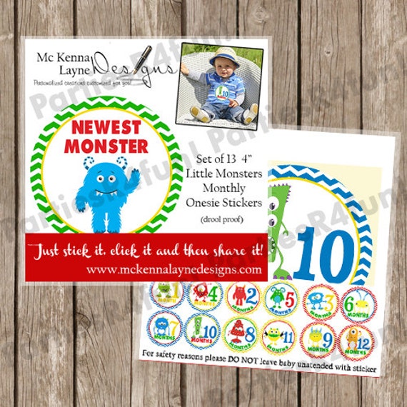 Little Monsters Monthly Milestone Clothing Stickers Baby Shower Gift Il_570xn