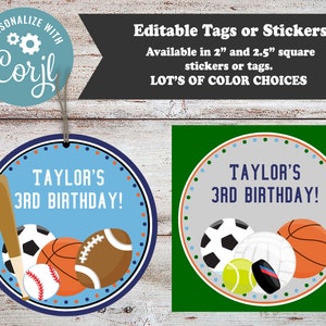 Editable Sports Stickers, Sports Labels, Sports Party Favors, Soccer Favors, Football Favors, Baseball Favors, Basketball Favors, Digital image 1