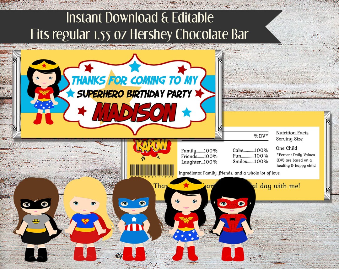 Editable Super Hero Candy Bar Wrapper Super Hero Candy Bar - Etsy