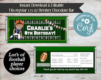 Editable Football Candy Bar Wrappers, Sports Party Favors, Football Wrapper, Sports Candy Wrapper, Football Party Favor, Digital File, DIY