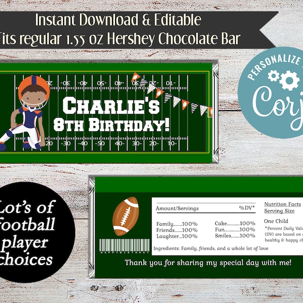 Editable Football Candy Bar Wrappers, Sports Party Favors, Football Wrapper, Sports Candy Wrapper, Football Party Favor, Digital File, DIY