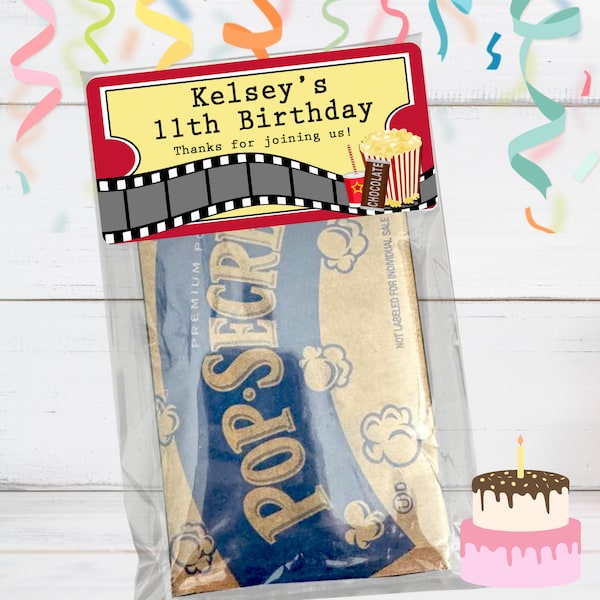 Personalized Movie Theater Birthday Party Favor Stickers with Bags