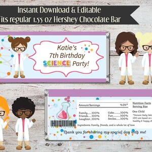 Editable Scientist Birthday Candy Bar Wrappers (Digital Download)