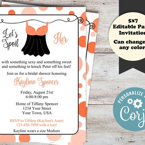 Editable Lingerie Bridal Shower Invitation, Any Color (Digital File) image 1