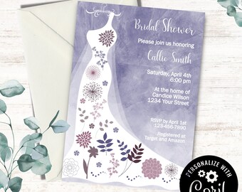 Uitnodiging voor vrijgezellenfeest met wilde bloemen: bewerkbare jurksjabloon (digitale download)