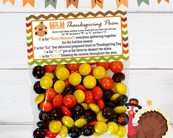 Thanksgiving Poem Favor Bags, Personalized Stickers