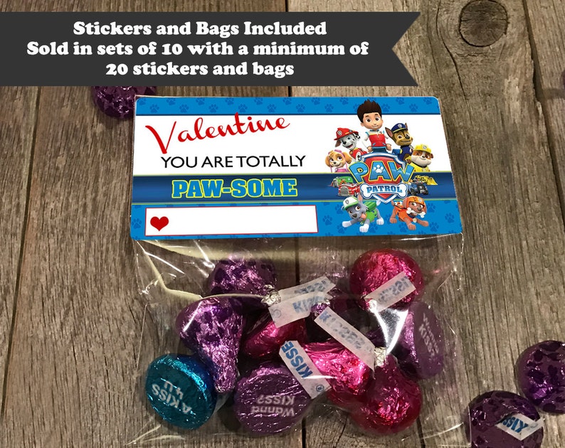 Paw Patrol Valentine Stickers and Bags Paw Patrol Valentine Etsy