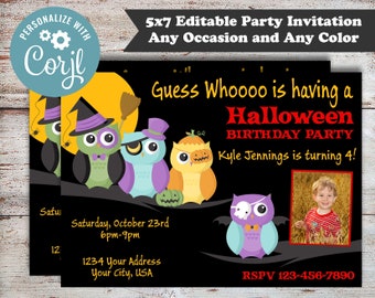 Editable Owl Halloween Invitation, Owls, Haunted Owls, Costume Party Invitation, Halloween Invitation, Owls, Digital File, Instant Download