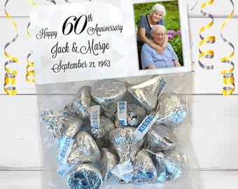 Personalized 60th Anniversary Favor Stickers & Bags