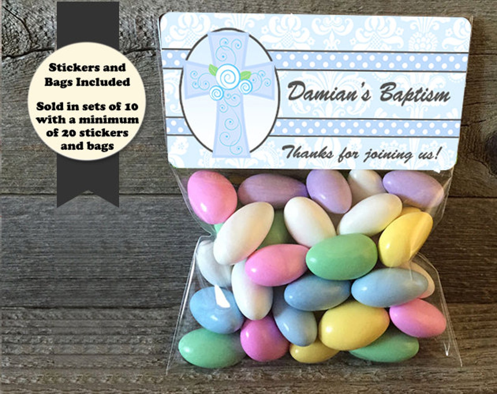 Baptism Favor Bags Christening Stickers Baptism Party Etsy