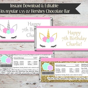 Editable Unicorn Candy Bar Wrapper, Unicorn Chocolate Bar Wrapper ...